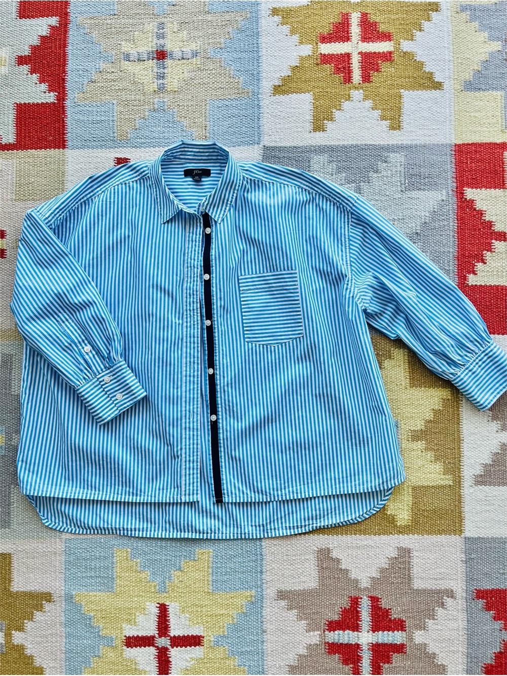 J.Crew Blue Stripe Shirt High-Low Cropped